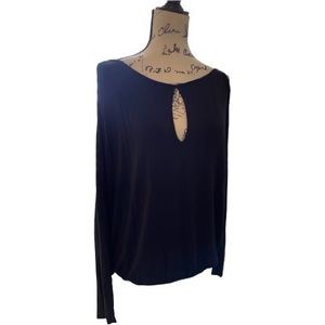Boston Proper Key Hole Black Long Sleeve Blouse